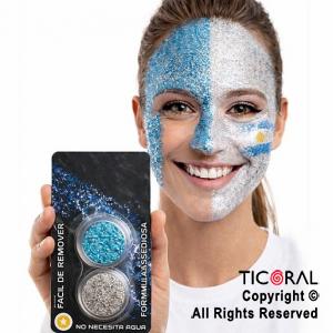 MAQUILLAJE ARGENTINA GLITTER EN PASTA SET X 2 COLORES CELESTE Y PLATA x 1